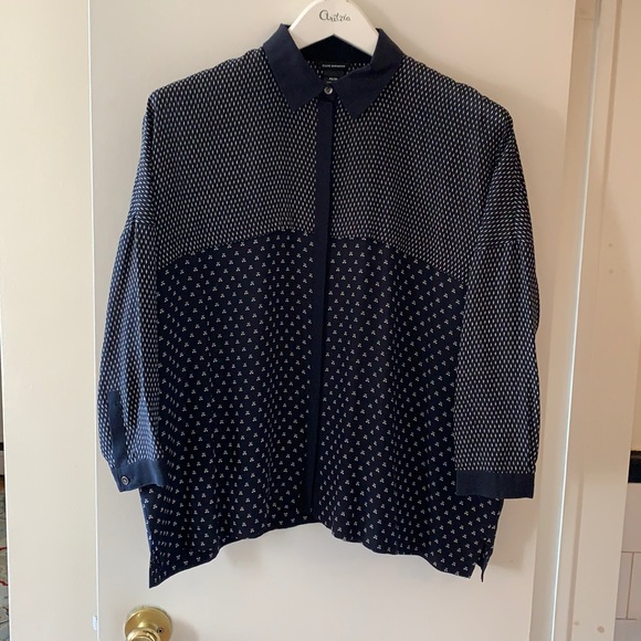 Club Monaco Navy Print Silk Blouse - Picture 1 of 4
